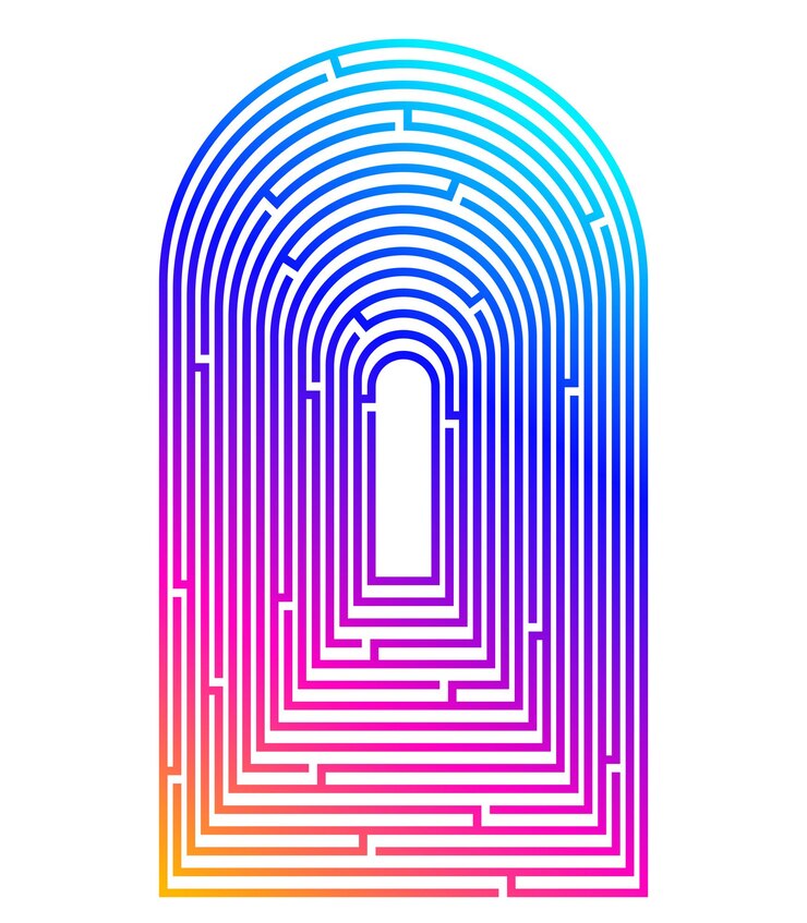 Vector elementos de diseño de fondo vectorial abstracto textura de mosaico de laberinto cubierta para libro sobre psicología resolución de problemas creativos estudio de pensamiento lógico relaciones humanas juego de laberinto circular con símbolo de ojo de cerradura