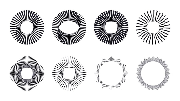 Elementos de diseño en forma de espiral vintage abstracto con patrón de rayas blancas y negras