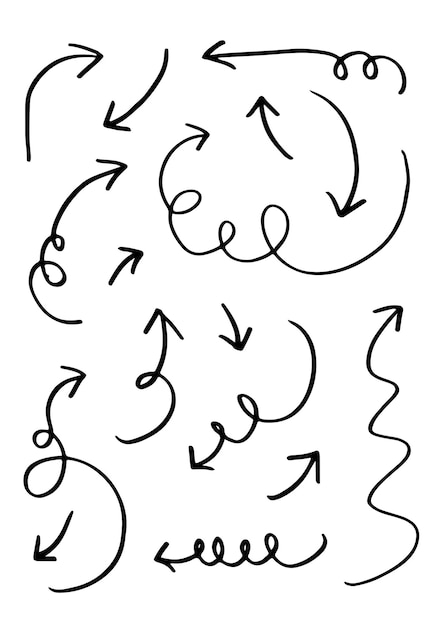 elementos de diseño de garabatos flechas dibujadas a mano aisladas sobre fondo blanco ilustración vectorial
