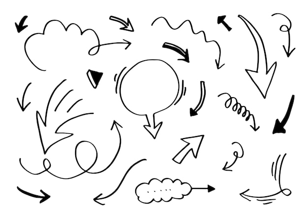 elementos de diseño de garabatos flechas dibujadas a mano aisladas sobre fondo blanco ilustración vectorial