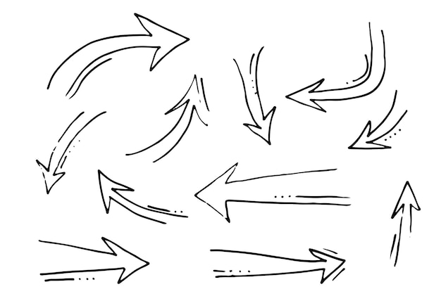 elementos de diseño de garabatos flechas dibujadas a mano aisladas sobre fondo blanco ilustración vectorial