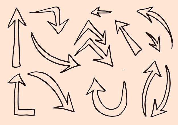 elementos de diseño de garabatos flechas dibujadas a mano aisladas sobre fondo blanco ilustración vectorial