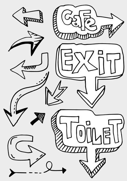 elementos de diseño de garabatos flechas dibujadas a mano aisladas sobre fondo blanco ilustración vectorial