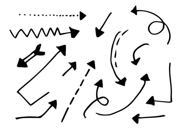 elementos de diseño de garabatos flechas dibujadas a mano aisladas sobre fondo blanco ilustración vectorial