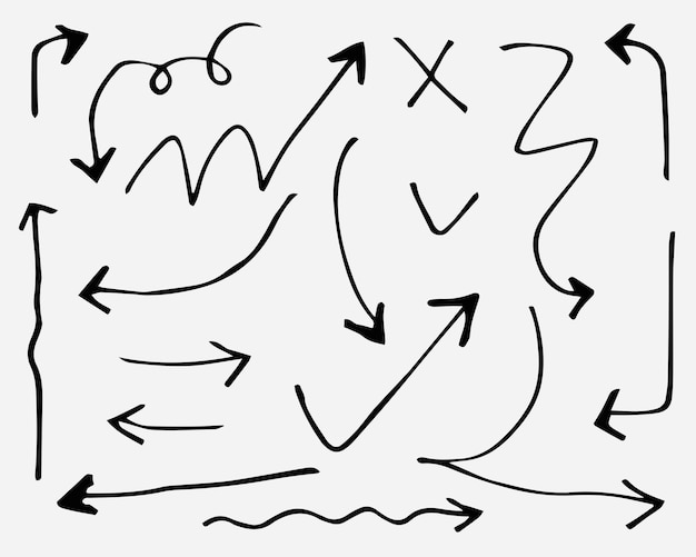 elementos de diseño de garabatos flechas dibujadas a mano aisladas sobre fondo blanco ilustración vectorial