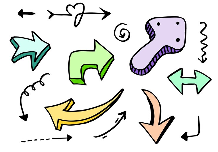 Vector elementos de diseño de garabatos flechas dibujadas a mano aisladas sobre fondo blanco ilustración vectorial
