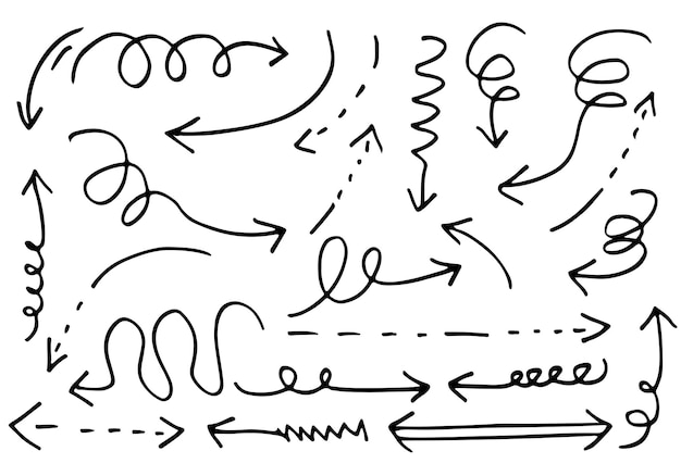 Elementos de diseño de garabatos flechas dibujadas a mano aisladas sobre fondo blanco Ilustración vectorial