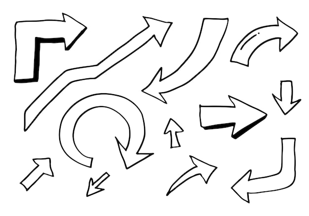 Elementos de diseño de garabatos flechas dibujadas a mano aisladas sobre fondo blanco Ilustración vectorial