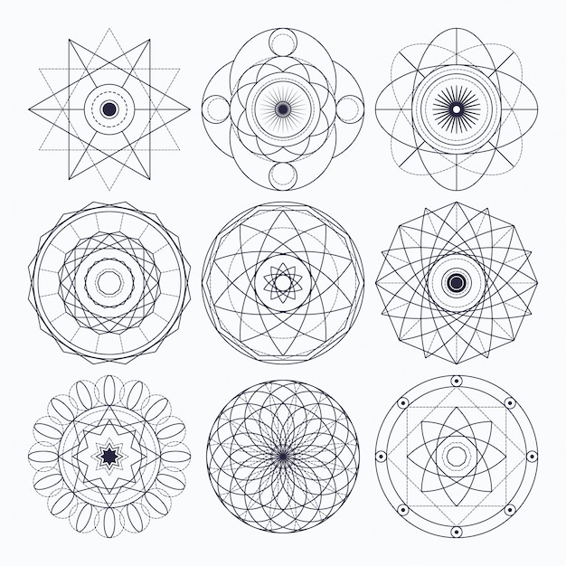 Elementos de diseño de geometría sagrada. Contorno original (trazo no expandido).