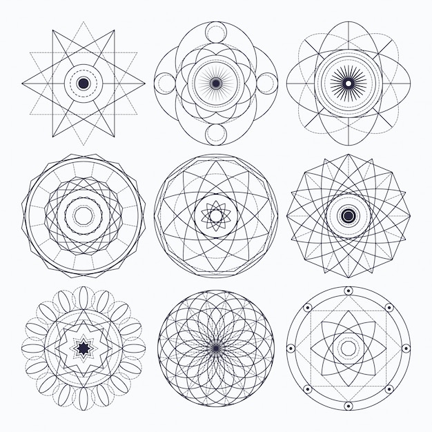 Elementos de diseño de geometría sagrada. contorno original (trazo no expandido).