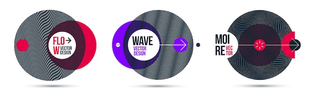 Elementos de diseño gráfico conjunto vectorial moire diseños de moda con círculos carteles y cubiertas arte moderno abstracto arte óptico pancartas