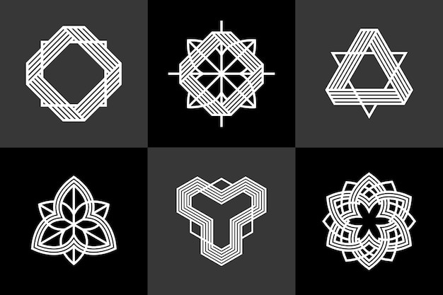Elementos de diseño gráfico para la creación de logotipos líneas entrelazadas iconos de estilo vintage colección símbolos lineales geométricos abstractos conjunto vectorial