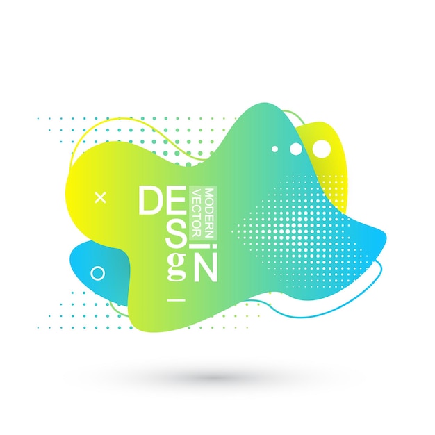 Elementos de diseño gráfico moderno en forma de manchas fluidas con líneas geométricas. Degradado de formas geométricas de azul y verde, rojo y violeta. Tinte líquido con color dinámico para flyer, presentación.