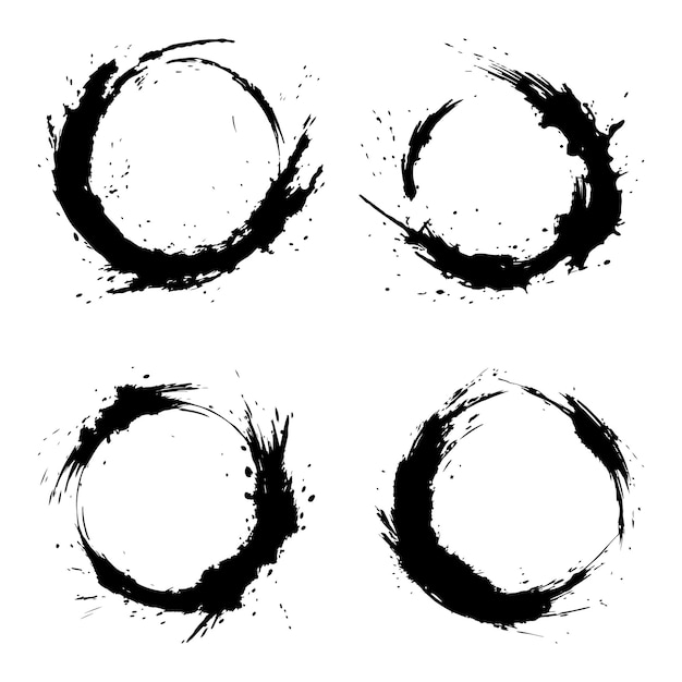 Elementos de diseño de grunge vectorial PNG de fondo transparente en un conjunto de acuarela con círculos de pincel