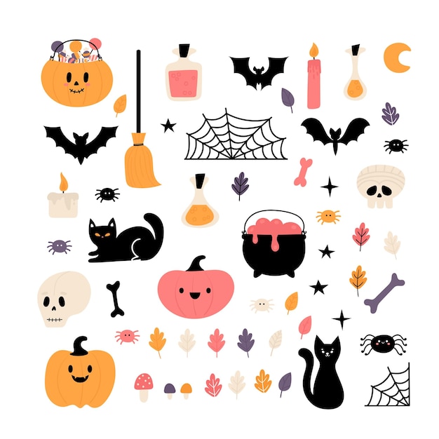Elementos de diseño de Halloween Conjunto de brujas mágicas dibujado a mano Feliz Halloween