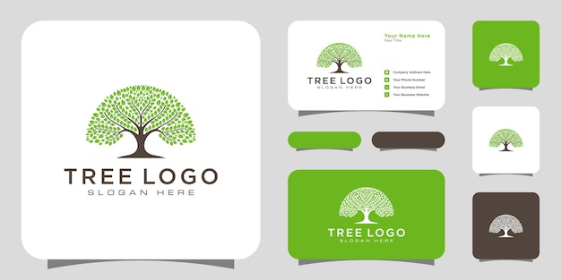 Elementos de diseño de logotipo de árbol. plantilla de logotipo de jardín verde y tarjeta de visita