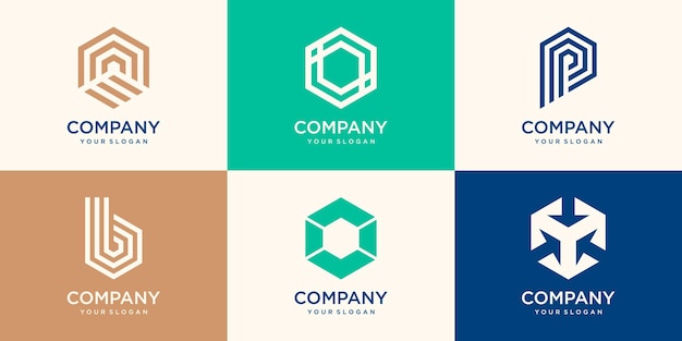 Elementos de diseño de logotipo en forma de hexágono. Símbolos hexagonales abstractos