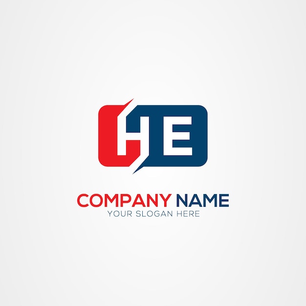 Elementos de diseño del logotipo de las letras modernas creativas HE o EH