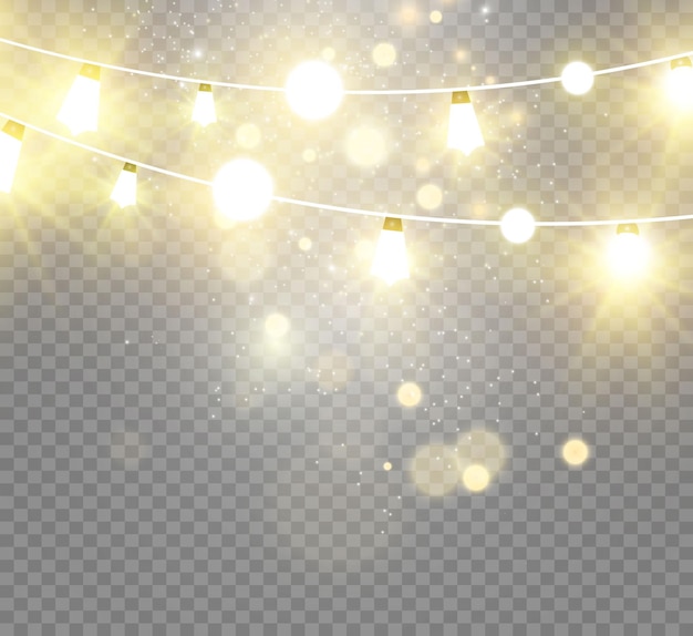 Elementos de diseño de luces hermosas brillantes de Navidad Luces brillantes para el diseño de tarjetas de felicitación de Navidad