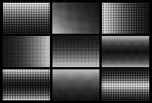 Elementos de diseño de medio tono con puntos blancos sobre fondo negro vector de patrón punteado cómico