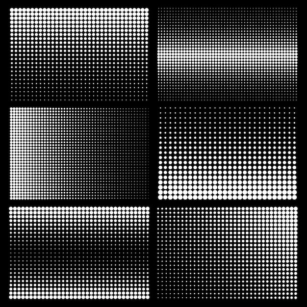 Elementos de diseño de medio tono con puntos blancos sobre fondo negro vector de patrón punteado cómico