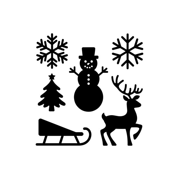 Elementos de diseño de Navidad vector ciervo hombre de nieve trineo árbol icono vector