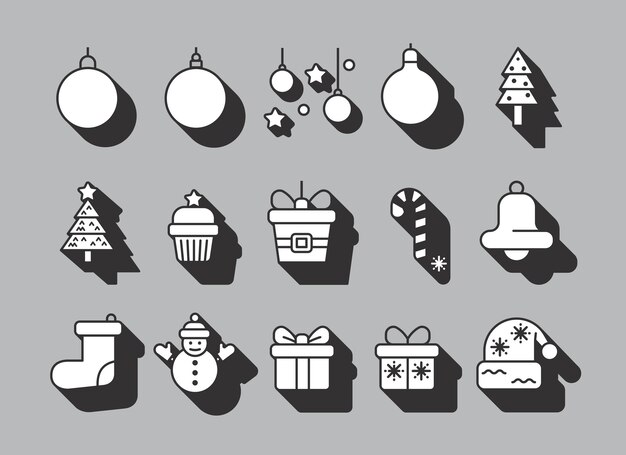 Elementos de diseño navideño alineados símbolos y objetos conjuntos Ilustración vectorial
