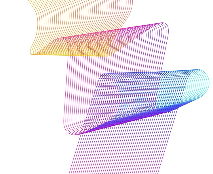 Vector elementos de diseño ola de muchas líneas brillantes rayas onduladas de brillo abstracto sobre fondo blanco aislado arte de línea creativa ilustración vectorial eps 10 olas coloridas con líneas creadas con blend