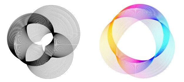 Elementos de diseño Ola de muchas líneas brillantes Rayas onduladas de brillo abstracto sobre fondo blanco aislado Arte de línea creativa Ilustración vectorial EPS 10 Olas coloridas con líneas creadas con Blend