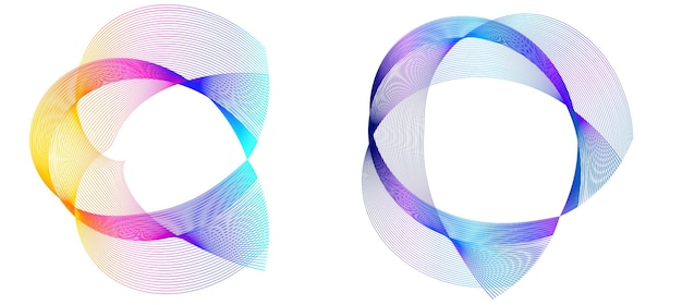 Elementos de diseño Ola de muchas líneas brillantes Rayas onduladas de brillo abstracto sobre fondo blanco aislado Arte de línea creativa Ilustración vectorial EPS 10 Olas coloridas con líneas creadas con Blend