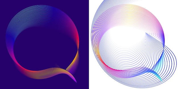 Elementos de diseño Ola de muchas líneas brillantes Rayas onduladas de brillo abstracto sobre fondo blanco aislado Arte de línea creativa Ilustración vectorial EPS 10 Olas coloridas con líneas creadas con Blend