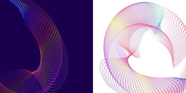 Elementos de diseño ola de muchas líneas brillantes rayas onduladas de brillo abstracto sobre fondo blanco aislado arte de línea creativa ilustración vectorial eps 10 olas coloridas con líneas creadas con blend