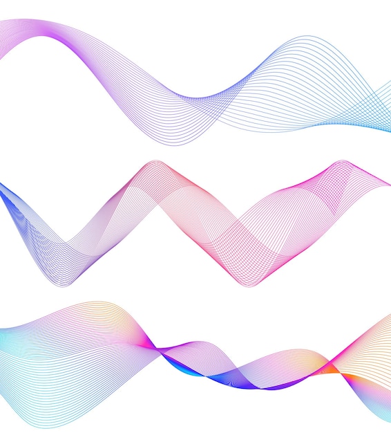 Elementos de diseño Ola de muchas líneas de color gris Rayas onduladas abstractas sobre fondo blanco aislado Arte de línea creativa Ilustración vectorial EPS 10