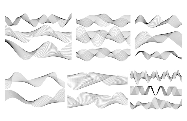 Elementos de diseño Ola de muchas líneas grises Rayas onduladas abstractas sobre fondo blanco aisladas Arte de línea creativa Ilustración vectorial EPS 10 Ondas brillantes coloridas con líneas creadas con la herramienta Mezclar
