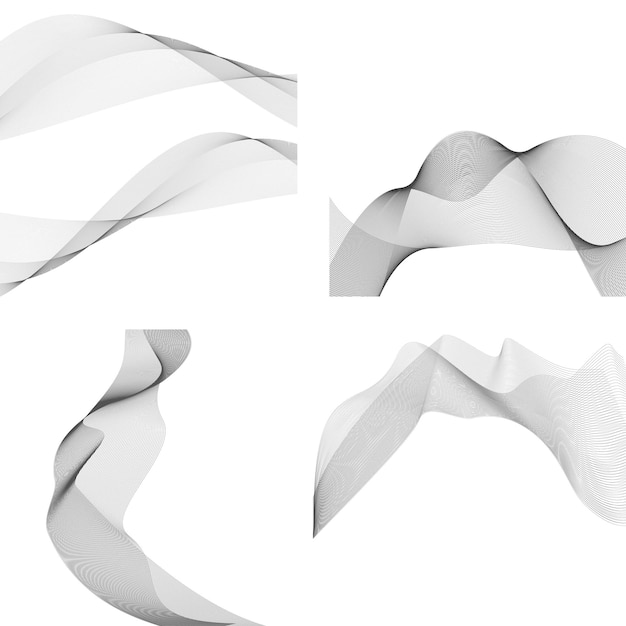 Elementos de diseño Ola de muchas líneas grises Rayas onduladas abstractas sobre fondo blanco aisladas Arte de línea creativa Ilustración vectorial EPS 10 Ondas brillantes coloridas con líneas creadas con la herramienta Mezclar