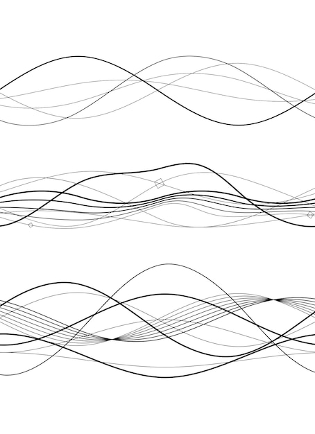 Elementos de diseño Ola de muchas líneas grises Rayas onduladas abstractas sobre fondo blanco aisladas Arte de línea creativa Ilustración vectorial EPS 10 Ondas brillantes coloridas con líneas creadas con la herramienta Mezclar