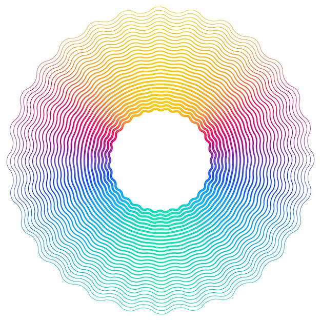 Elementos de diseño Ola de muchas líneas moradas anillo circular Arco iris abstracto rayas onduladas sobre fondo blanco aislado Ilustración vectorial EPS 10 Olas coloridas con líneas creadas con la herramienta Mezclar