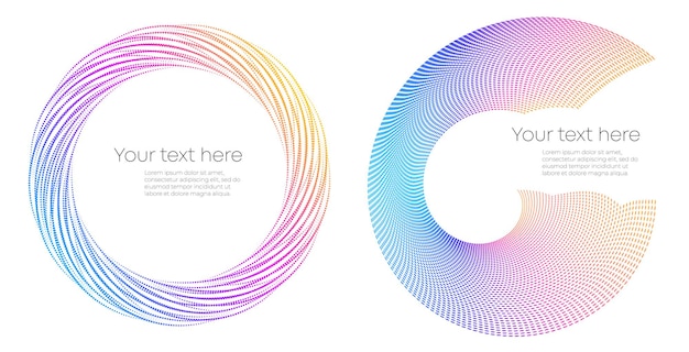 Elementos de diseño Ola de muchas líneas púrpuras anillo circular Rayas onduladas verticales abstractas sobre fondo blanco aislado Ilustración vectorial EPS 10