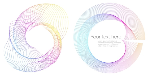 Elementos de diseño Ola de muchas líneas púrpuras anillo circular Rayas onduladas verticales abstractas sobre fondo blanco aislado Ilustración vectorial EPS 10