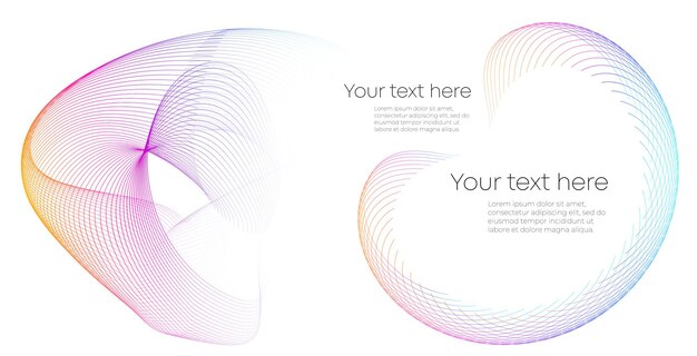 Elementos de diseño Ola de muchas líneas púrpuras anillo circular Rayas onduladas verticales abstractas sobre fondo blanco aislado Ilustración vectorial EPS 10