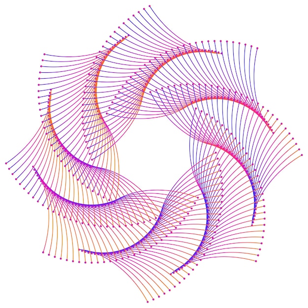 Elementos de diseño Ola de muchas líneas púrpuras anillo circular rayas onduladas verticales sobre fondo blanco