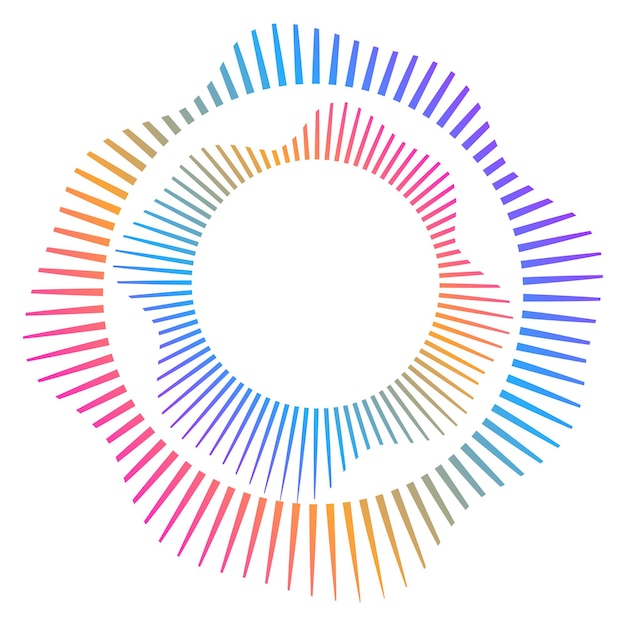 Elementos de diseño Ola de muchas líneas púrpuras anillo circular rayas onduladas verticales sobre fondo blanco