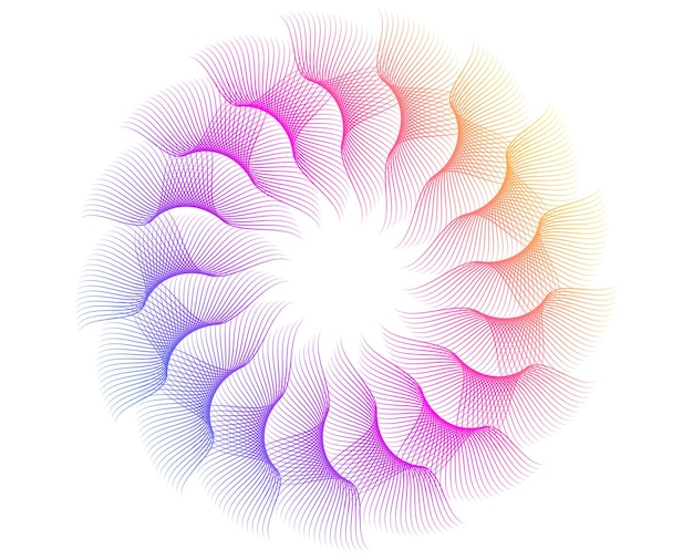 Elementos de diseño onda de muchas líneas brillantes círculo abstracto brillo forma ondulada sobre un fondo blanco aislado arte de línea creativa ilustración vectorial EPS 10 estilo art déco para invitación de boda