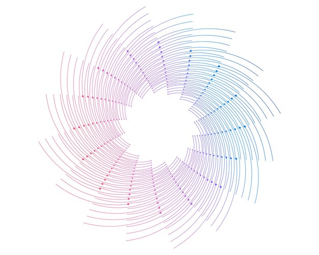 Elementos de diseño Onda de muchas líneas moradas anillo circular Rayas onduladas verticales abstractas sobre fondo blanco aislado Ilustración vectorial EPS 10 Ondas coloridas con líneas creadas con Blend Too