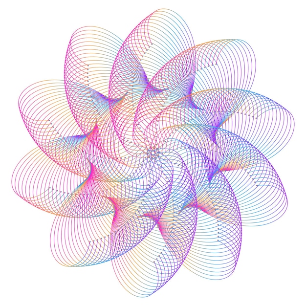 Elementos de diseño Onda de muchas líneas púrpuras anillo circular rayas onduladas verticales abstractas en blanco