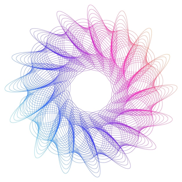 Elementos de diseño Onda de muchas líneas púrpuras anillo circular rayas onduladas verticales abstractas en blanco
