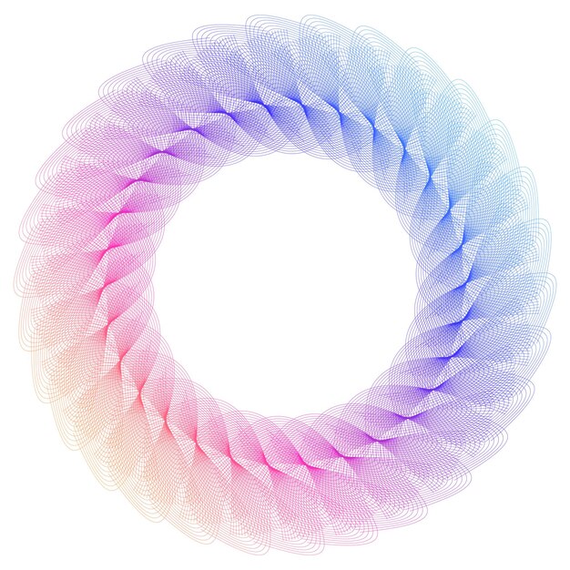 Elementos de diseño Onda de muchas líneas púrpuras anillo circular rayas onduladas verticales abstractas en blanco