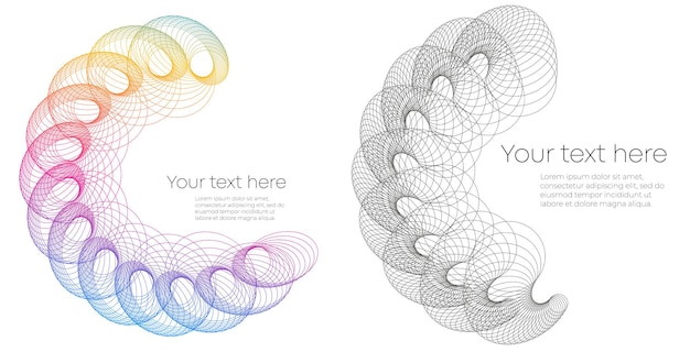 Elementos de diseño Onda de muchas líneas púrpuras anillo circular rayas onduladas verticales abstractas en blanco