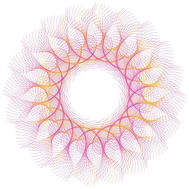 Elementos de diseño Onda de muchas líneas púrpuras anillo circular rayas onduladas verticales abstractas en blanco