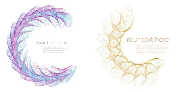 Elementos de diseño Onda de muchas líneas púrpuras anillo circular rayas onduladas verticales abstractas en blanco